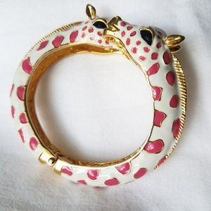 Fornash 22kt Gold plate/Pink Enamel Giraffe Bangle